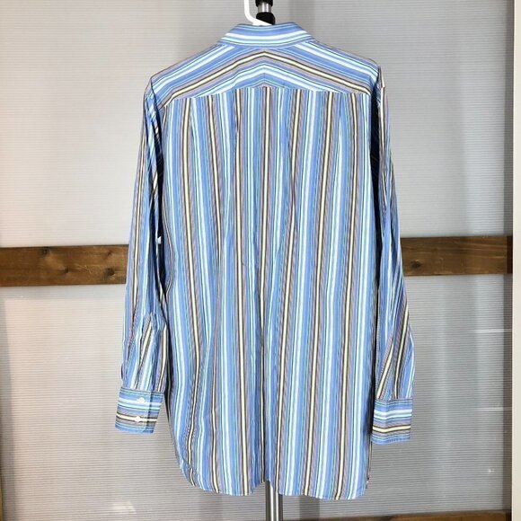 Pink THOMAS PINK Striped Button Down Shirt Blue Yellow White Green Sz 16 / 34.5 - Picture 3 of 10